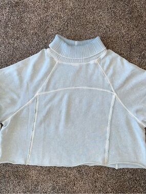 aerie Soft Light Blue Ribbed Mock Neck Top